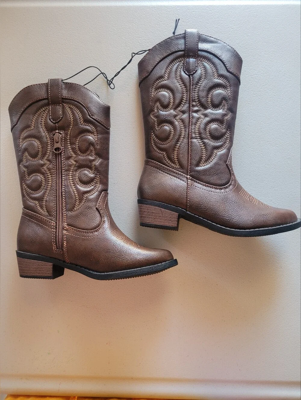 Cat & Jack Kids Girls Side Zipper Brown Cowgirl Western Boots - Size 13